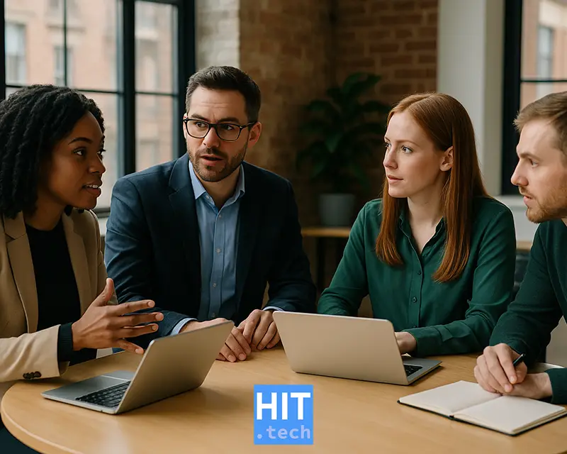 Digital strategy consultants in a London office meeting