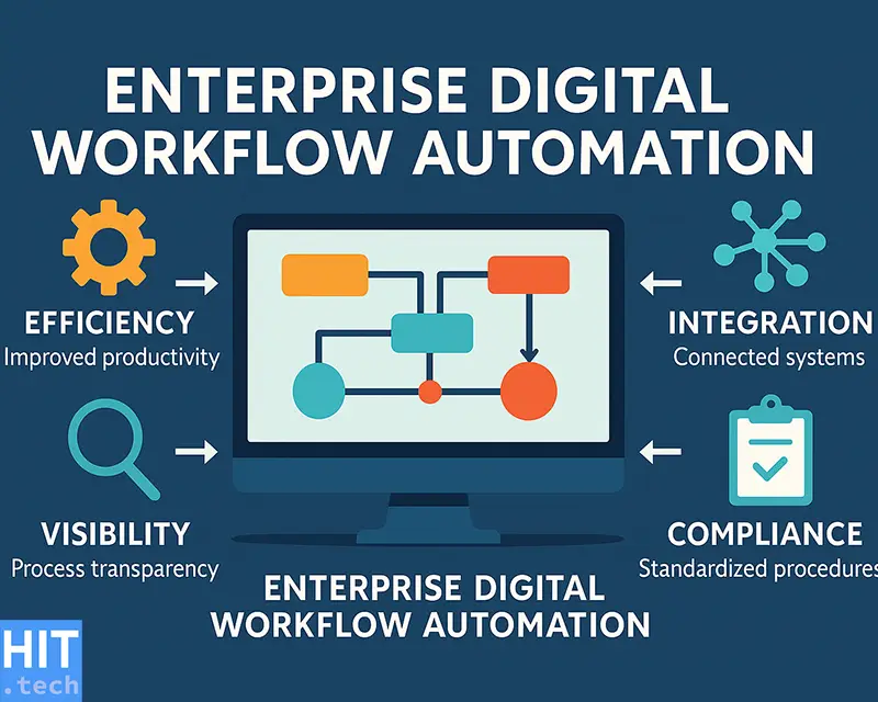 A digital workflow dashboard showing enterprise-level automation tools